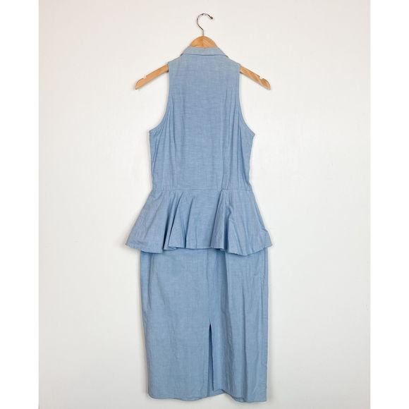 Vintage 80s Peplum Chambray Sleeveless Dress - Picture 2 of 7